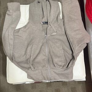 Zara Taupe Zip-Up Hoodie